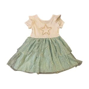 Starry Ruffle Dress in Cream and Green